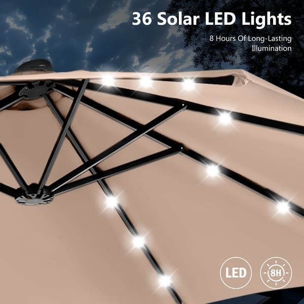 15 ft lighted patio umbrella OVIOS 15FT Solar with APP/Remote Control, RGB LED Lights & Heavy Base Beige / 15FT Elevate your evenings with our innovative design featuring 3 auto MAISON ARTS 15-foot Rectangular Crank