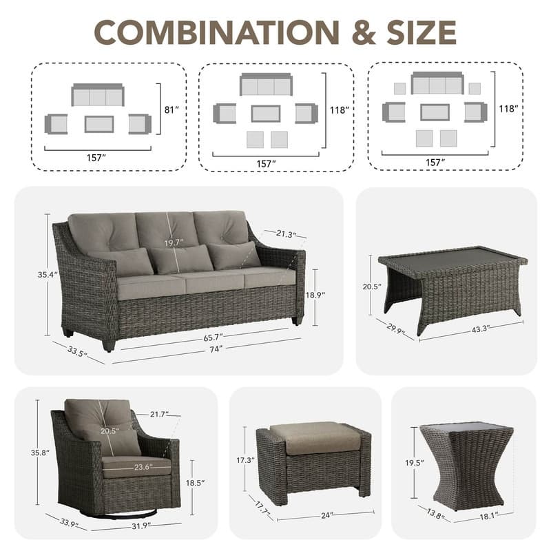 Murphy Outdoor Wicker Patio Outdoor Sofa Swivel Chair Coffee Table