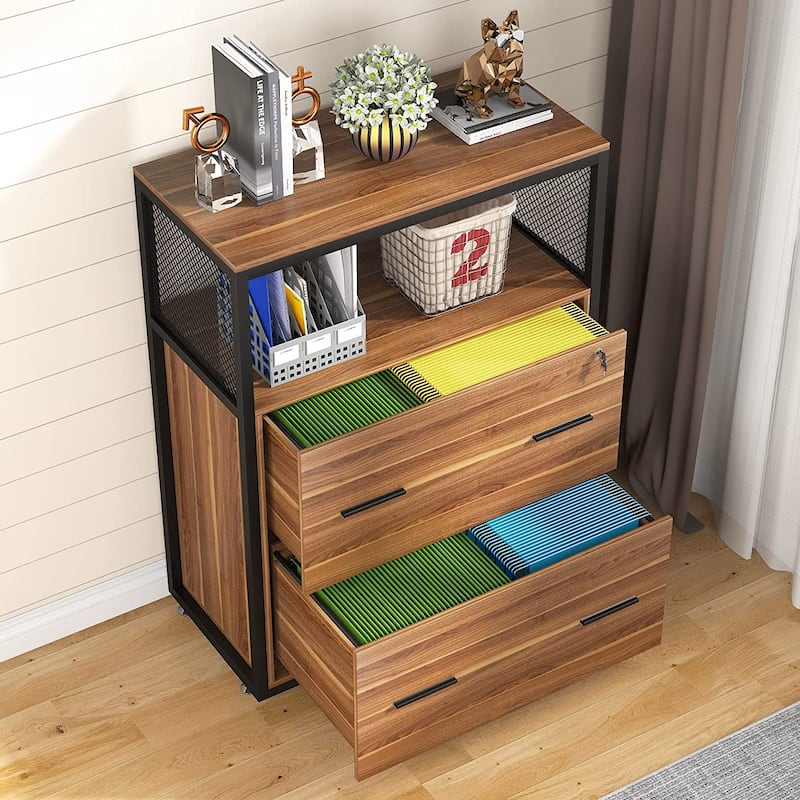 2-Drawer Lateral File Cabinets Legal Size, Large Filing Cabinet with Lock, Printer Stand