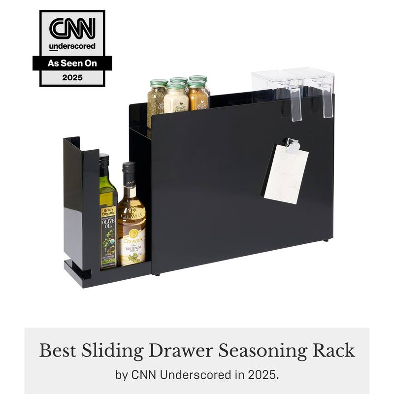 Yamazaki Home Sliding Drawer Seasoning Rack, Steel - L 36.61 x W 4.92 x H 14.45 inches