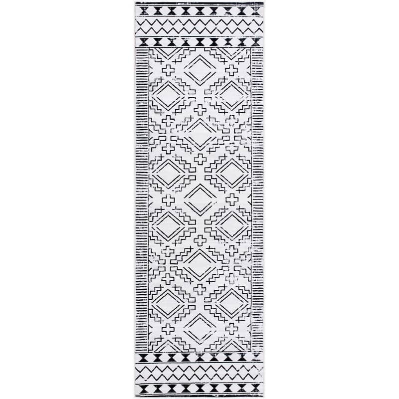 Livabliss Scandinavian Lavable Tribal Washable Area Rug - 2'6" x 8' - White/ Black