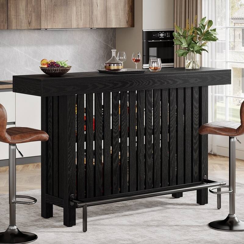 3 Tier Home Bar Unit, Mini Bar Table Height Pub Table with Footrest
