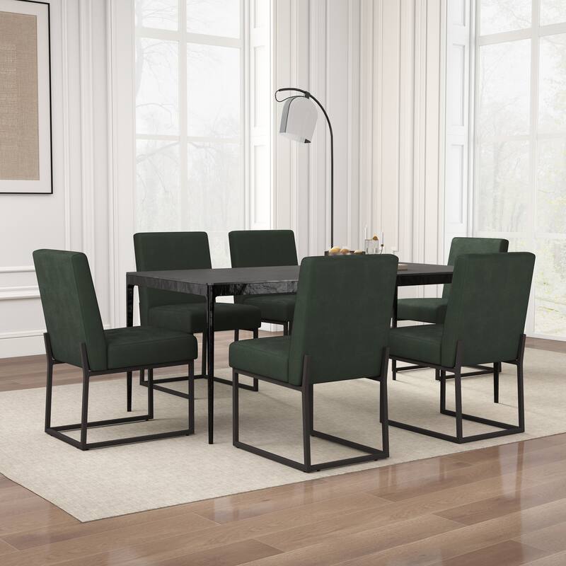 Mid Century Modern Dining Chair with Black Metal Legs - Set of 6 - Green-unstriped