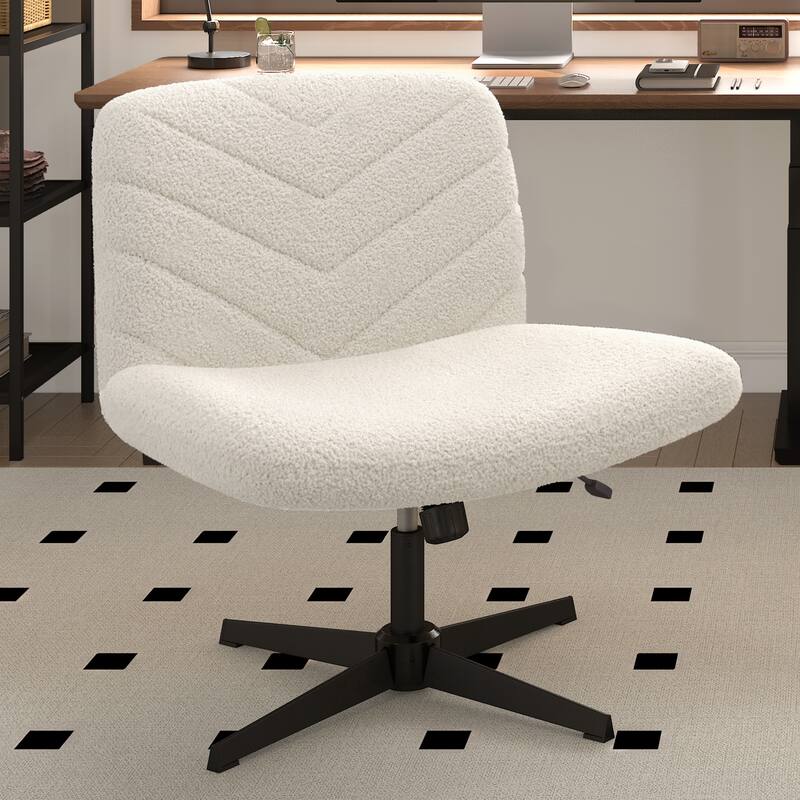 Yaheetech Boucle Swivel Desk Chair Office Chair for Home Office Study Bedroom - Ivory