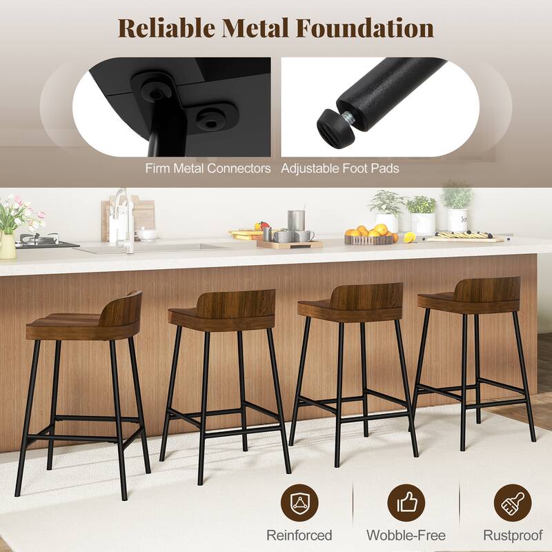 Gymax 24.5''Bar Stool Set of 4 Armless Bar Chair w/ Backrest Footrest