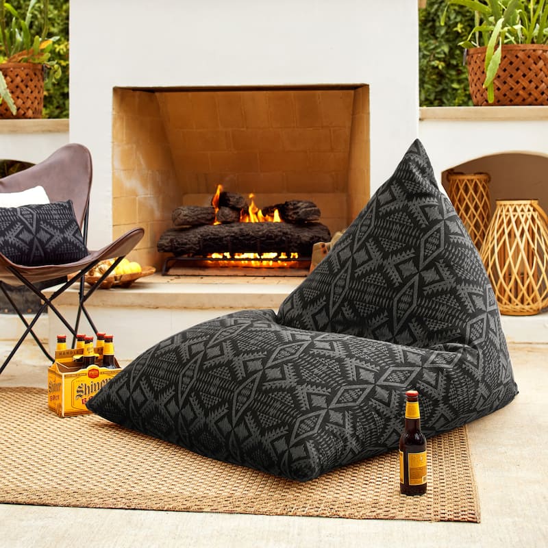Sorra Home Sunbrella Pendleton Outdoor Bean Lounger - 54 in W x 38 in W x 21 in H - Diamond River Char
