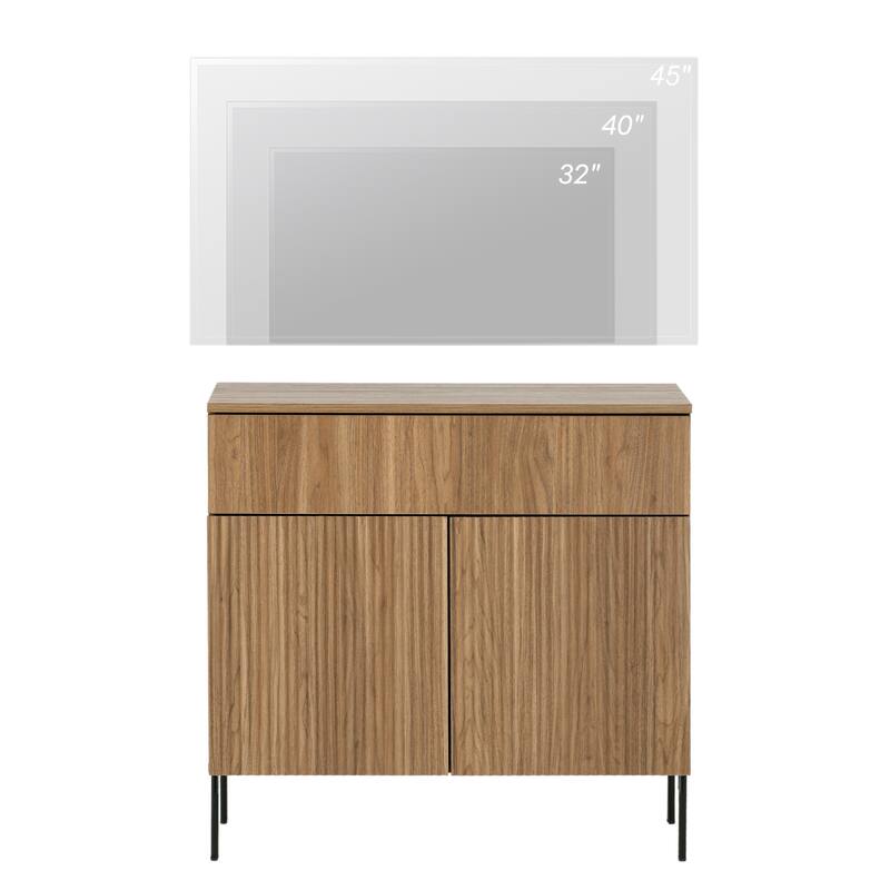 31.5" Modern Reeded TV Stand With Doors, Entertainment Center With Shelf, Wooden TV Console