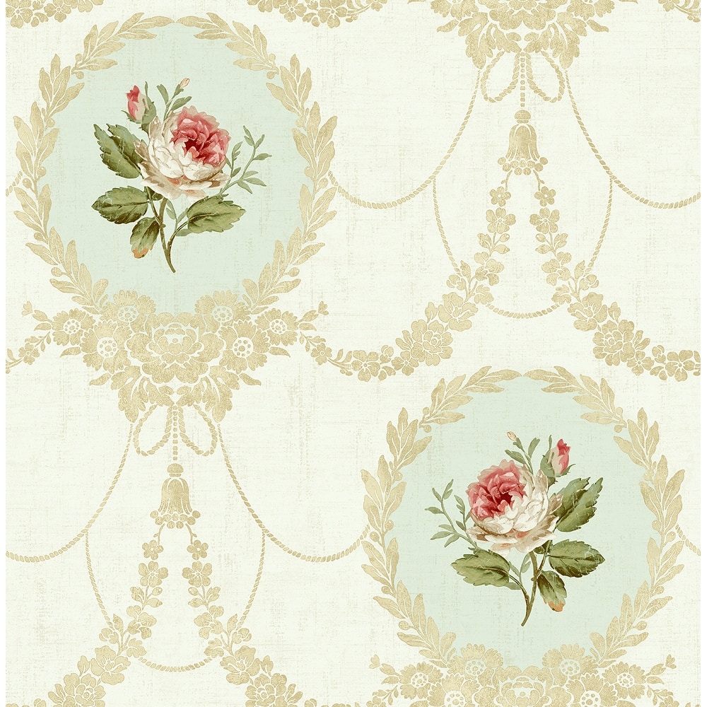 Seabrook Designs Helena Framed Damask Unpasted Wallpaper