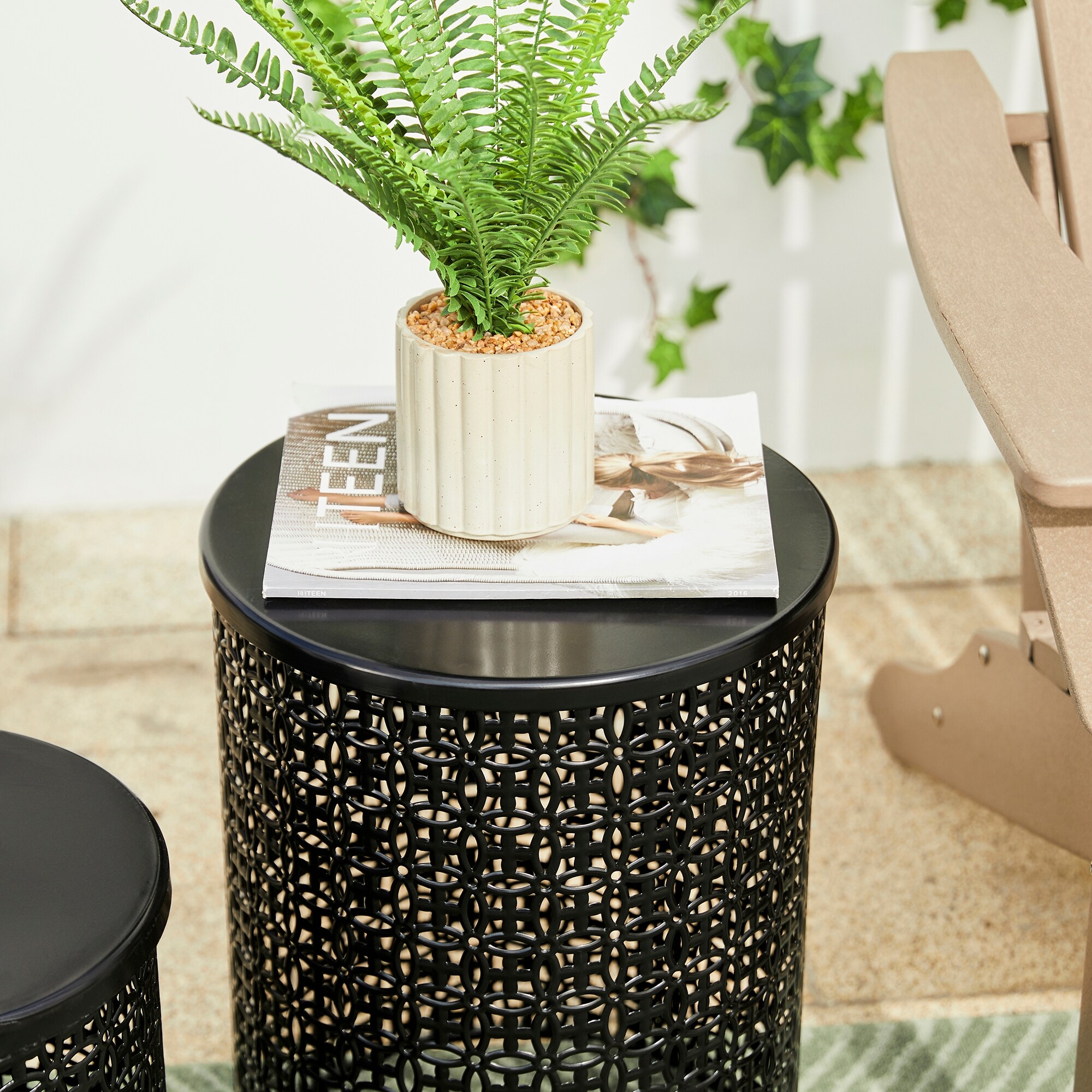 Black metal garden stool outlet