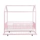 preview thumbnail 11 of 13, Pink Full Size Metal House Bed with Fence, Kids Bed with Trundle