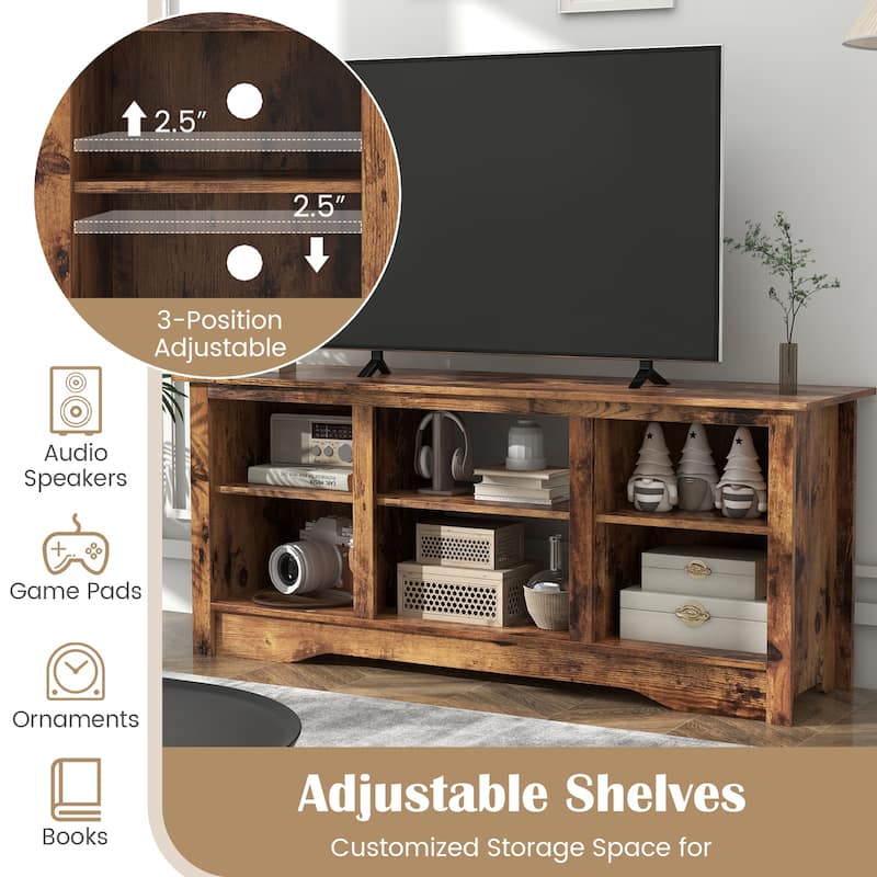 Engineered Wood 65 inches TV Stand with 6 Storage Cubby Shelves and Fireplace Space - 58" x 16" x 24.5"