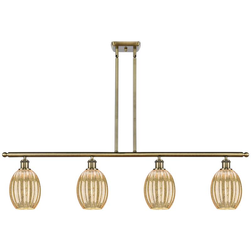 Innovations Lighting Endless Possibilities Ballston - Preston - 4 Light 48" Bulb Shade Stem Hung Island Light - Antique Brass/Mercury
