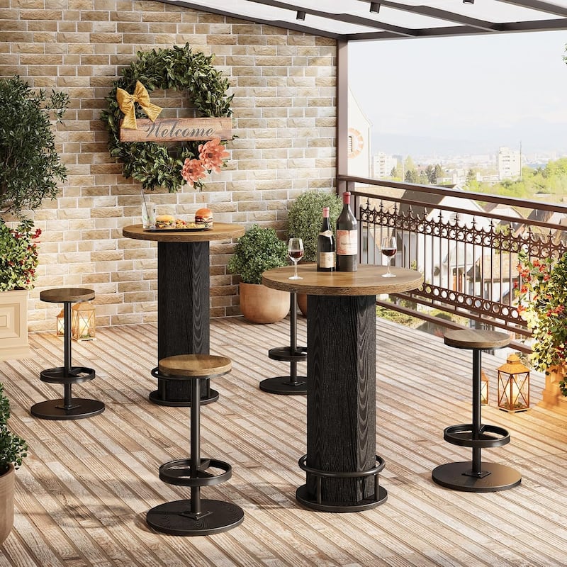 Round Bar Table with Chairs, Industrial Bistro Sets with 2 barstools