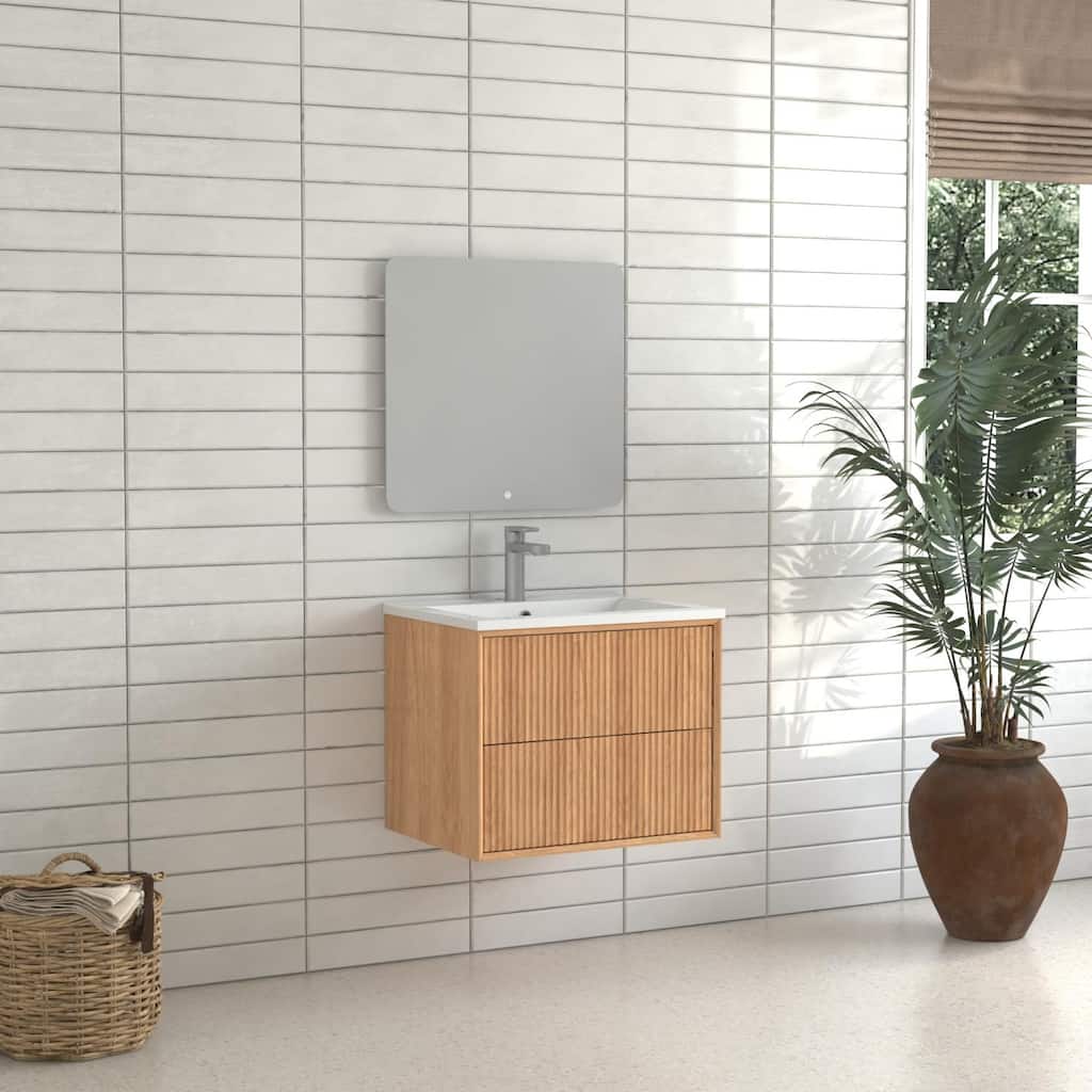 GDF Studio - Tavin European 24" Floating Wall-Mounted Bathroom Vanity with Resin Integrated Basin & 2 Storage Drawers