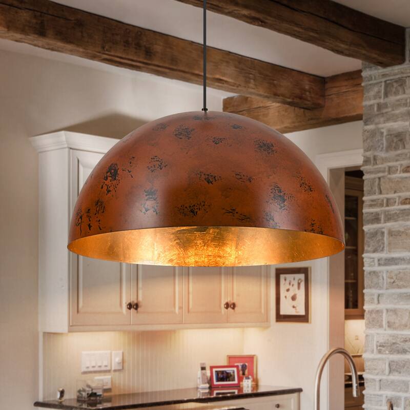 Vintage 1-Light Metal Dome Pendant - 26.4"W