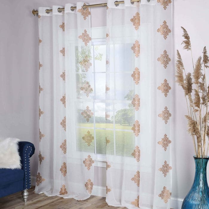 Superior Damask Grommet Sheer Window Curtain Panels (Set of 2)