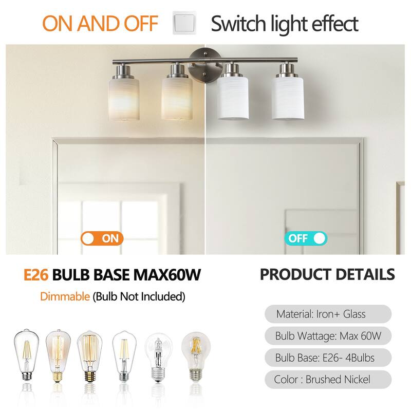 Bathroom Vanity Light 4/5/6-Light Nickel Finish Fixture - 4-Light