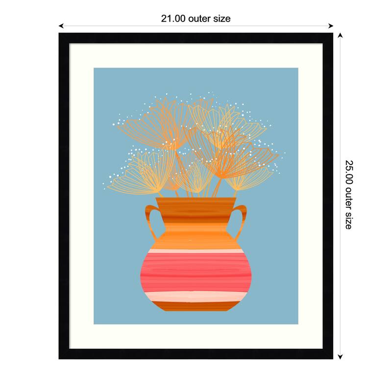 Potted Florals Boho No. 2 by Sannel Larson Wood Framed Wall Art Print - Svelte Noir Black - Wood - 21 x 25 in - Black
