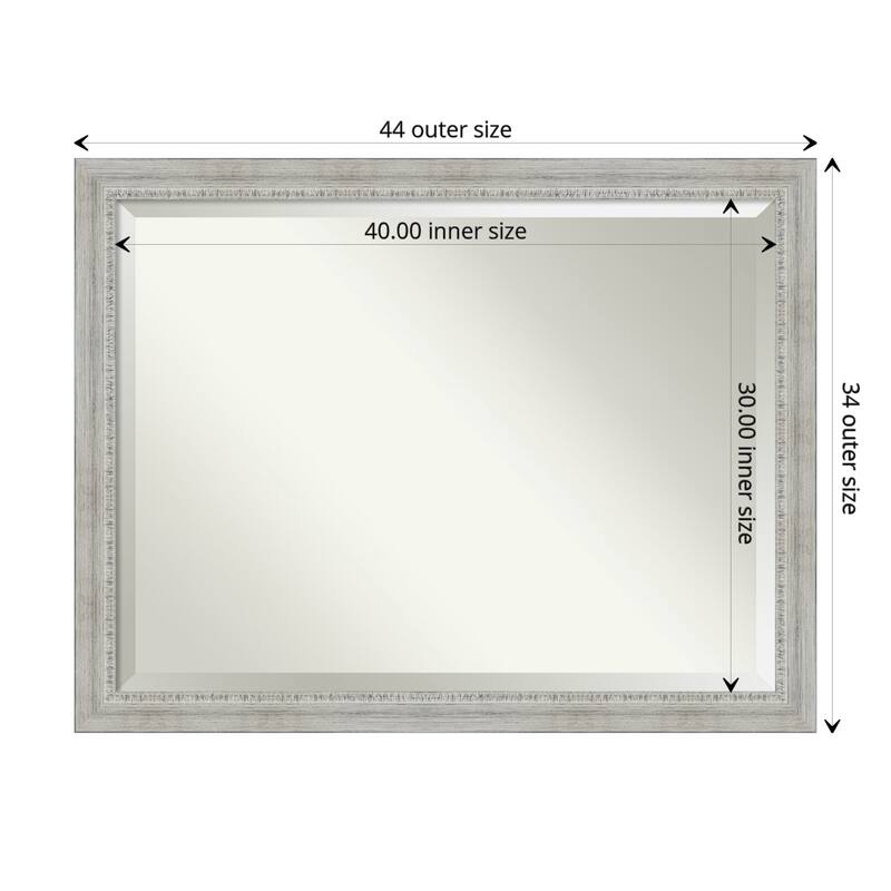 Beveled Wood Bathroom Wall Mirror - Rustic White Wash Frame