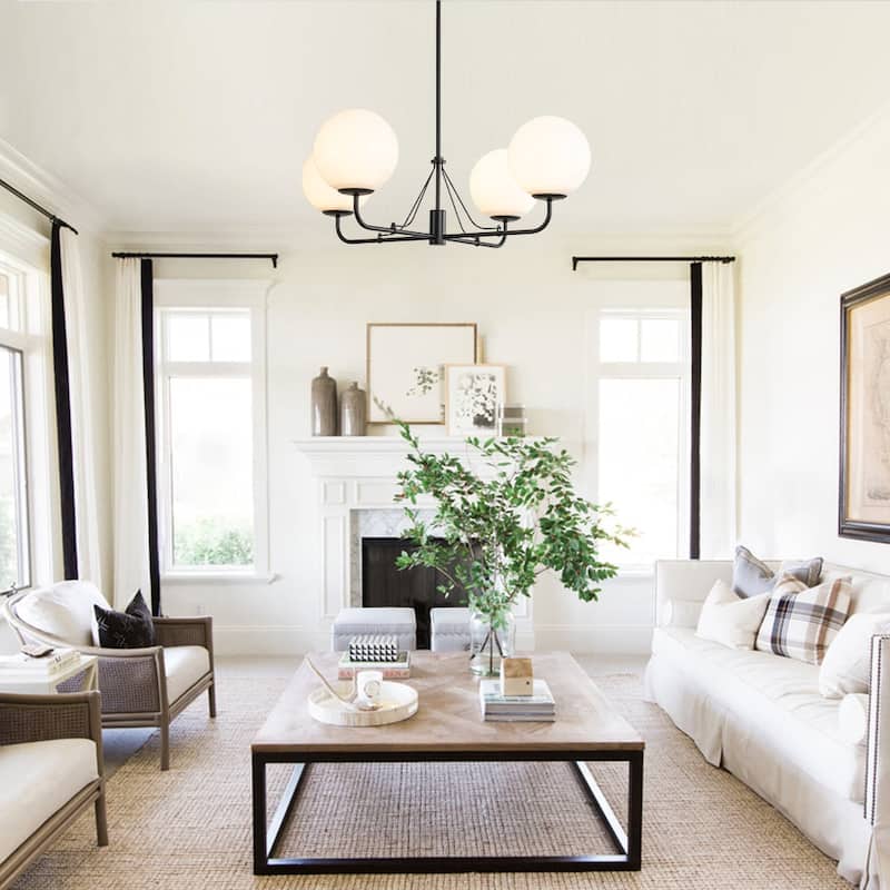 Modern Opal Glass Globe Quadra Dining Chandelier
