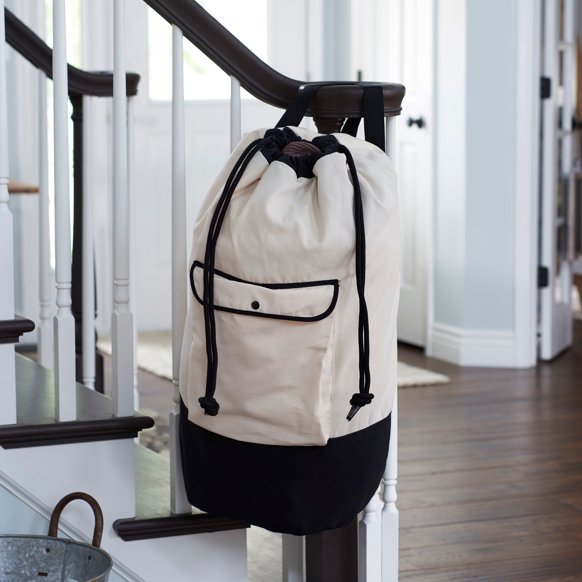 Household Essentials Backpack Duffel Laundry Bag Cream Black