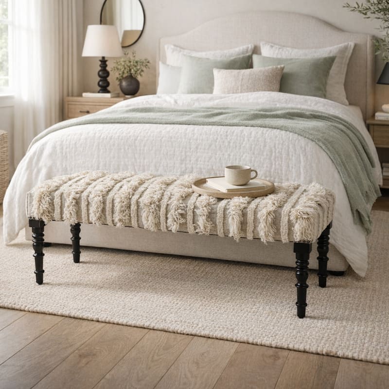 Presidio 47" Upholstered Textured Entryway Bench by Sevita - 47″ L x 16″ W x 18″ H - 47″ L x 16″ W x 18″ H - Cream/Gray