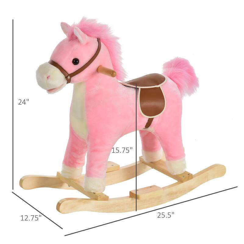 Plush Wooden Kids Rocking Horse with Padded Seat and Handles