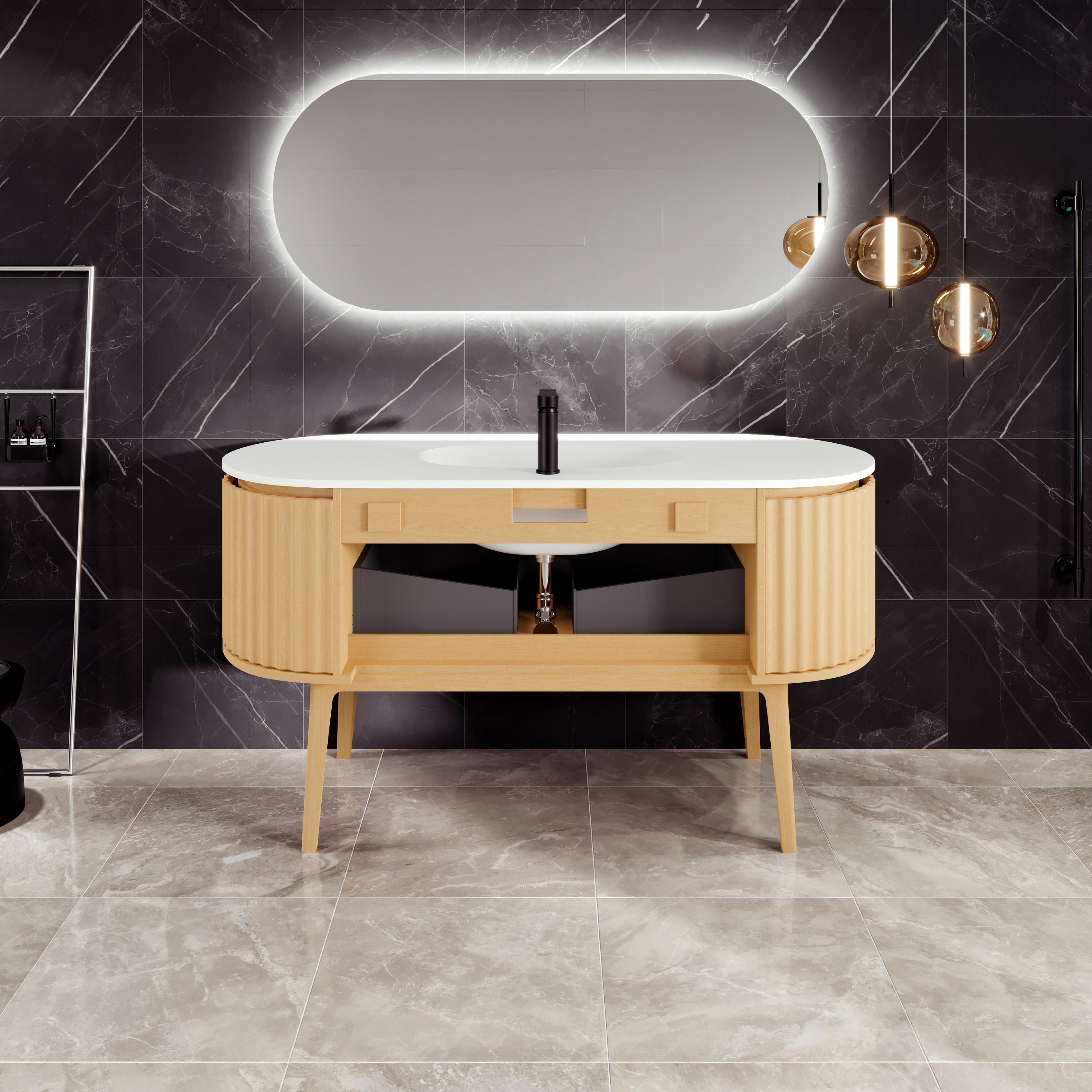 Eviva Iris 59 in. W. x 22 in. D x 33.5 in. H Gray Oak Freestanding Double Bath Vanity with White Solid Surface Integrated Top