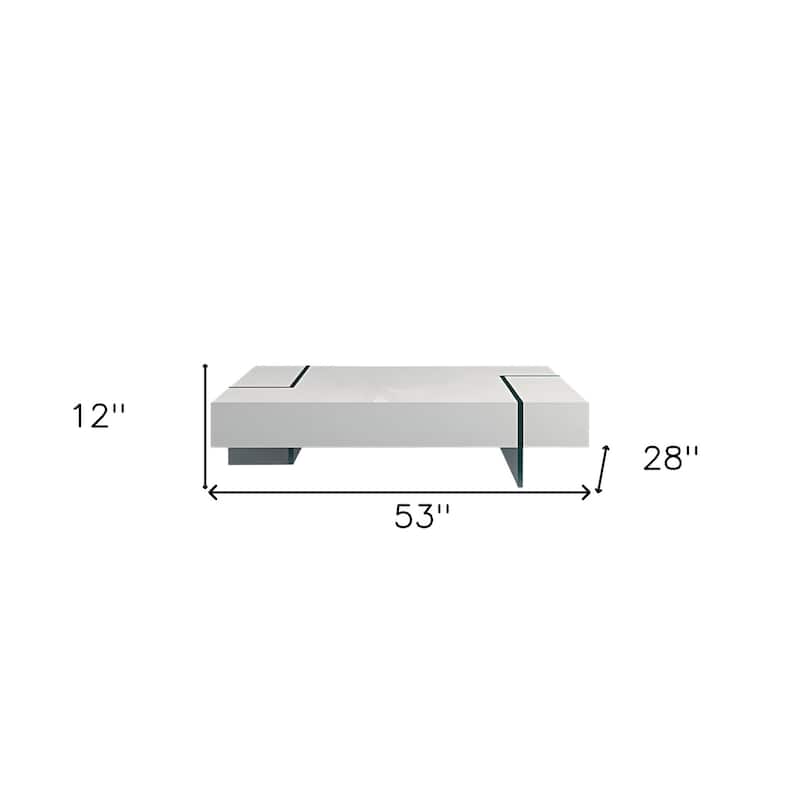 HomeRoots 53" White And Clear Wood And Glass Sled Coffee Table - 53' X '12' X '28