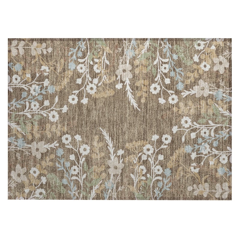 Machine Washable Indoor/ Outdoor Floral Border Chantille Rug