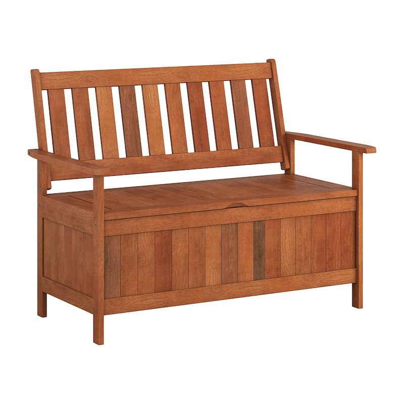 CorLiving Miramar Natural Hardwood Outdoor Storage Bench - N/A