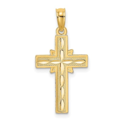 Curata 14k Yellow Gold Diamond Cut Etched Cross Necklace 13mm x 19.7mm