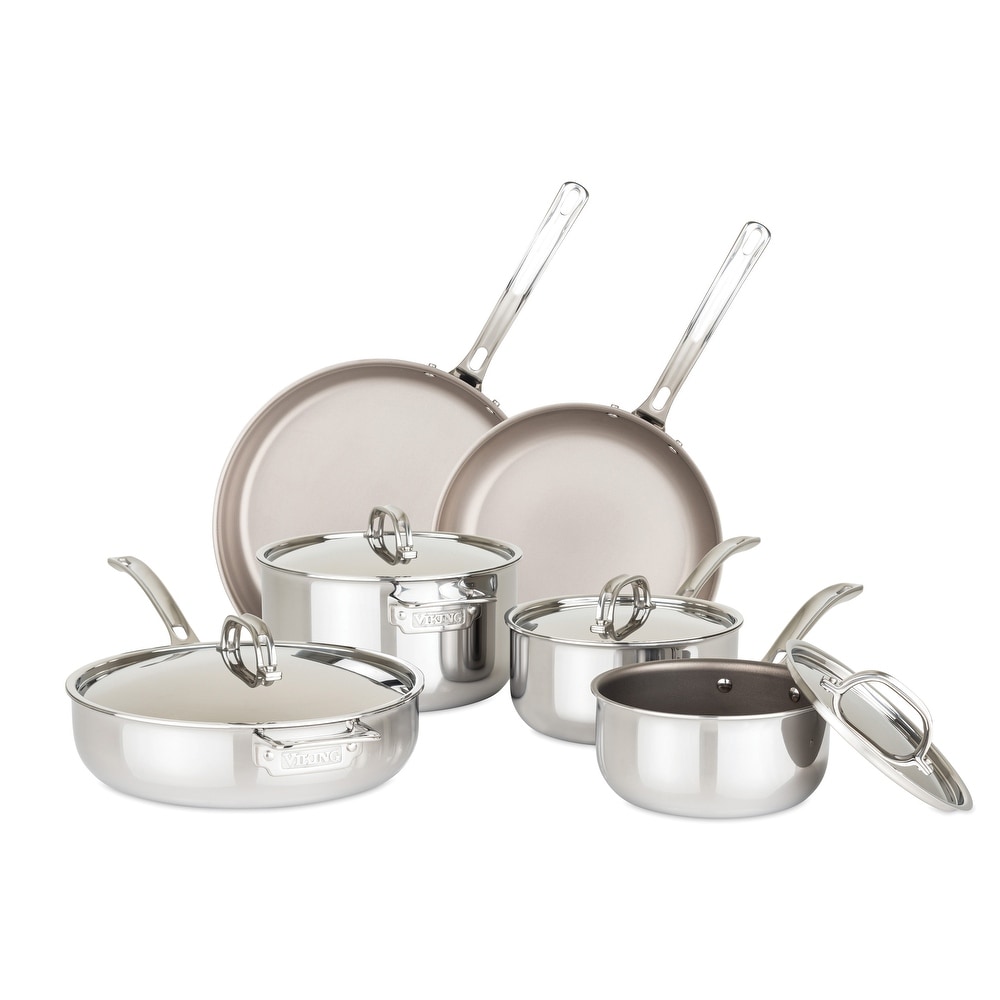 Viking Contemporary 3-Ply Stainless Steel 10-Piece Cookware Set with Glass  Lids