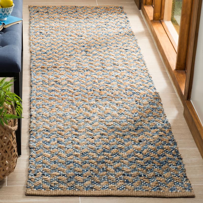 SAFAVIEH Handmade Cape Cod Castillo Coastal Jute Rug - 2'3" x 12' Runner - Blue/Natural
