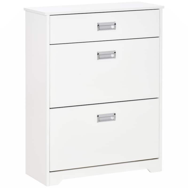 3-Drawer Shoe Cabinet Modern Storage Rack with 2 Flip Doors White - White