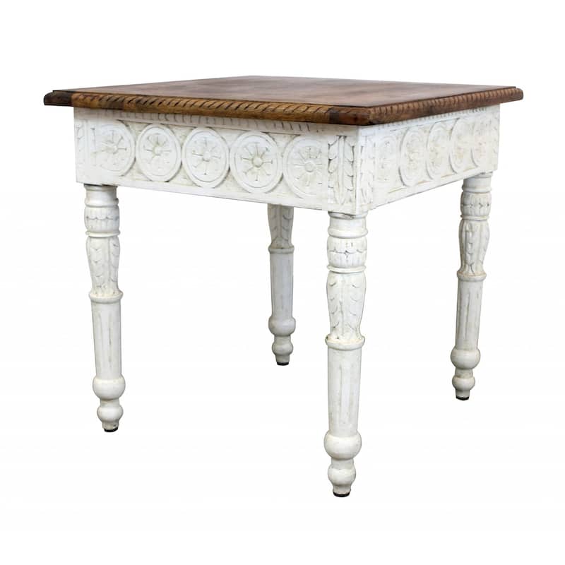 HomeRoots 24" Ivory And Brown Solid Wood Square End Table - 24