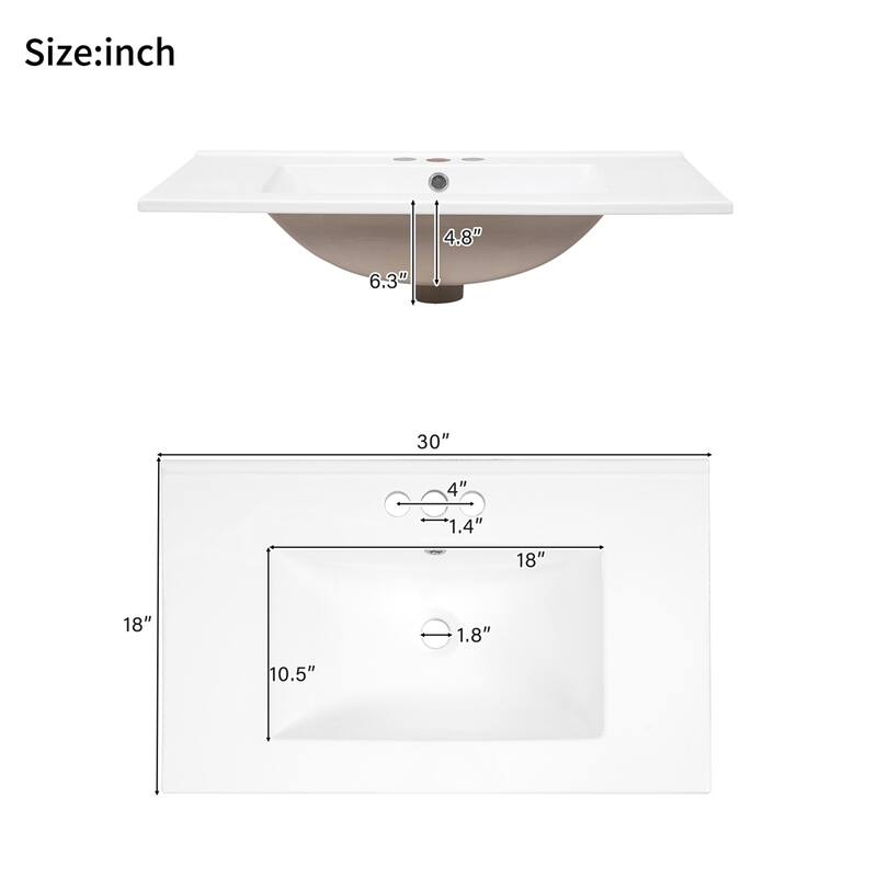 30" Bathroom Vanity w/Ceramic Sink,Storage Cabinet w/Soft-Close Doors
