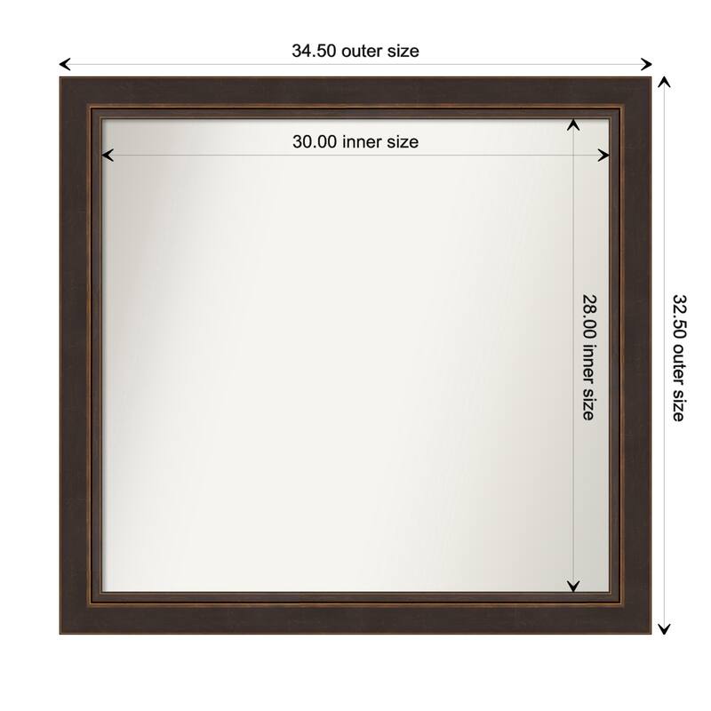 Lara Bronze Framed Non-Beveled Custom Wall Mirror, Bathroom Vanity Mirror - Outer Size: 34.5 x 32.5
