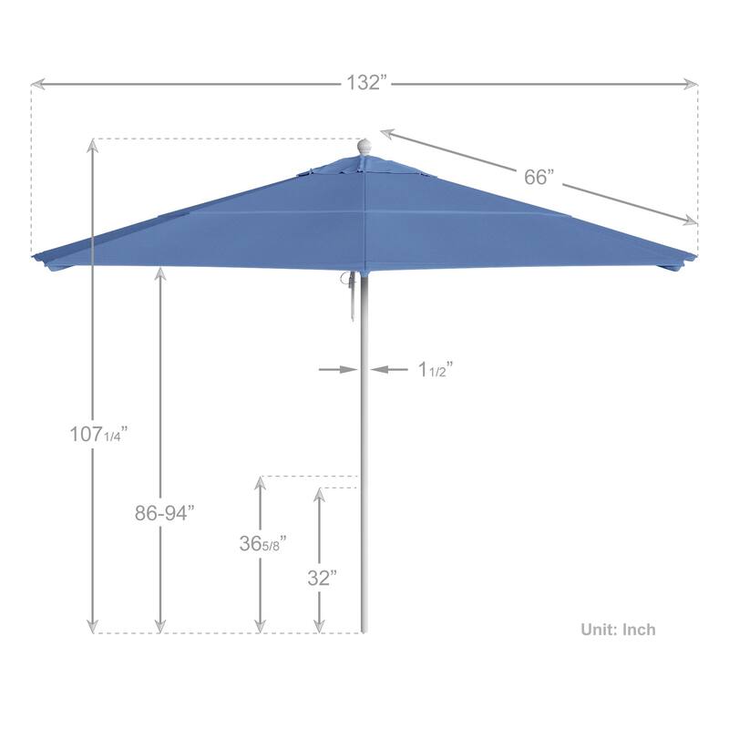California Umbrella 11' Rd Aluminum Frame, Fiberglass Rib Market Umbrella, Push Open, White Finish, Pacifica Fabric