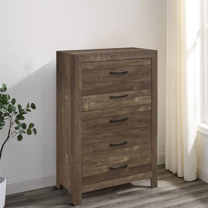 Mid-Century Vintage Style Vertical Storage Dresser with 6 Drawers - Rustic Brown