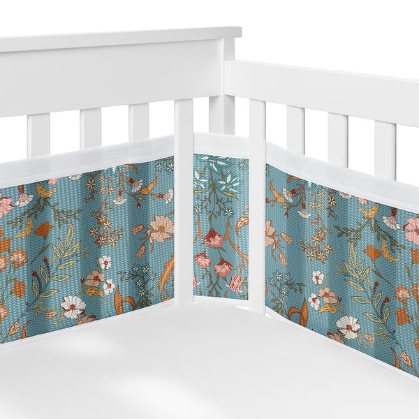 slide 2 of 6, Sweet Jojo Designs + BreathableBaby Breathable Mesh Crib Liner Pad Boho Wildflower Vintage Floral Girl -Botanical Cottagecore