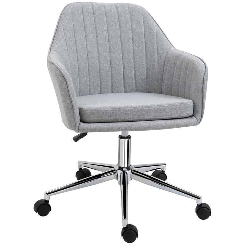 Fabric Home Office Chair with Wheels, 360° Swivel Upholstered Makeup Chair, Rolling Task Chair with Height Adjustable - N/A - Gray