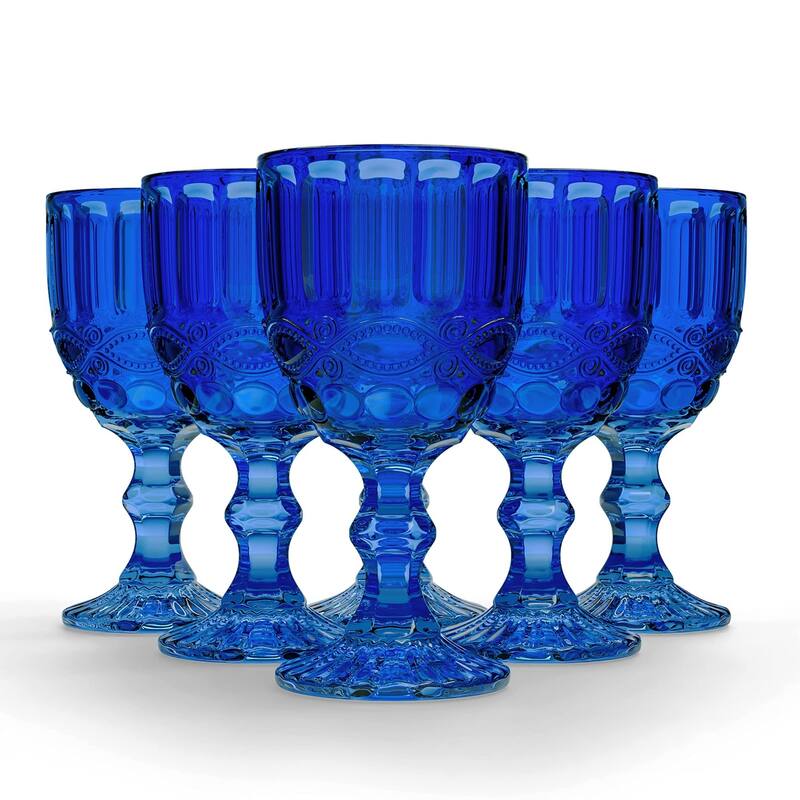 Elle Decor Set of 6 Colored Vintage Wine Glasses - 8.4 oz. - Blue