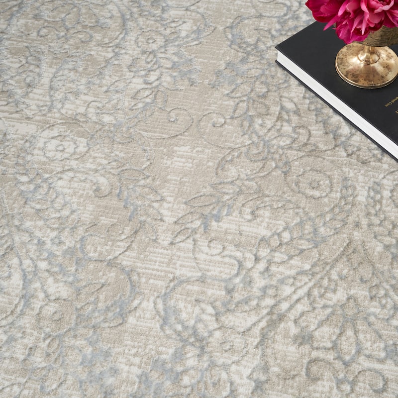 Nourison Iliana Indoor only Grey Damask Area Rug