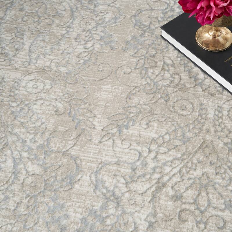 Nourison Iliana Indoor only Grey Damask Area Rug