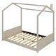 preview thumbnail 4 of 8, Full Size Velvet House Bed Wood Bed with Roof and Pinewood Frame for Kids Bedroom