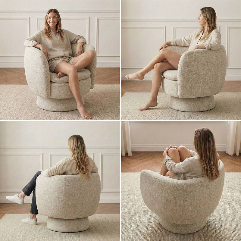 Upholstered 360 Swivel Barrel Accent Armchair(Set of 2)