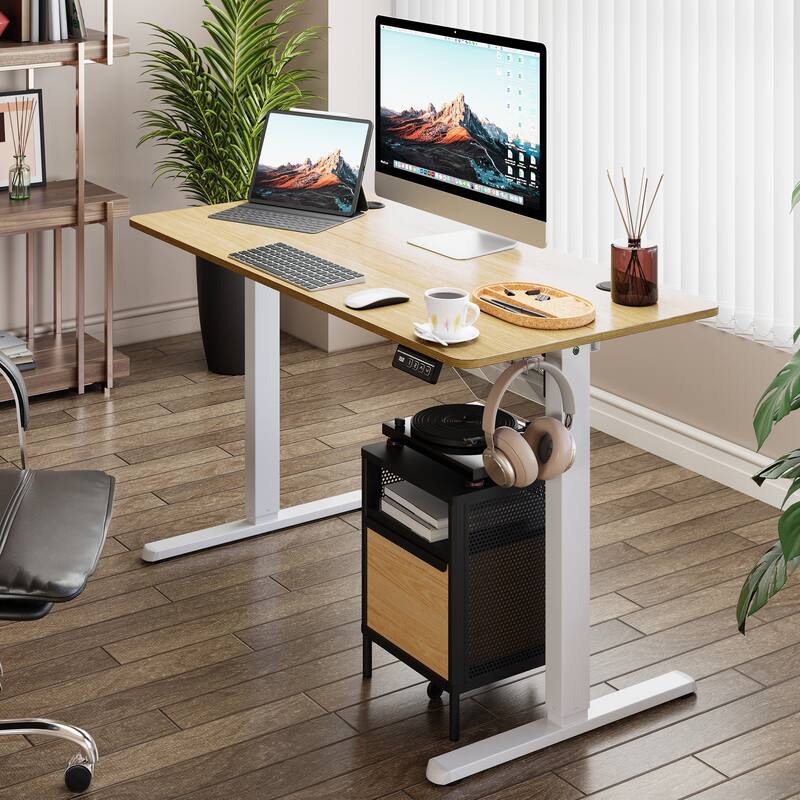 Futzca Height Adjustable Electric Standing Desk Sit Stand Computer Stand up Desk with Splice Board - Honey/White48*24