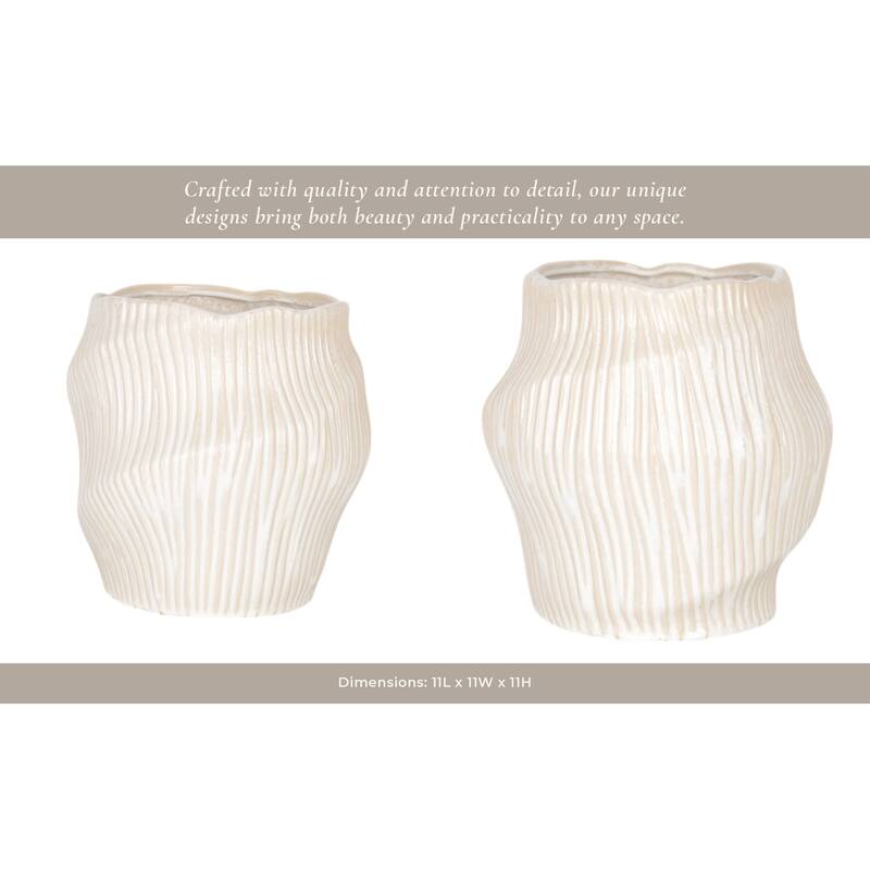 Ceramic Decorative Vase with Ribbed Texture Sculptural Hollow Design