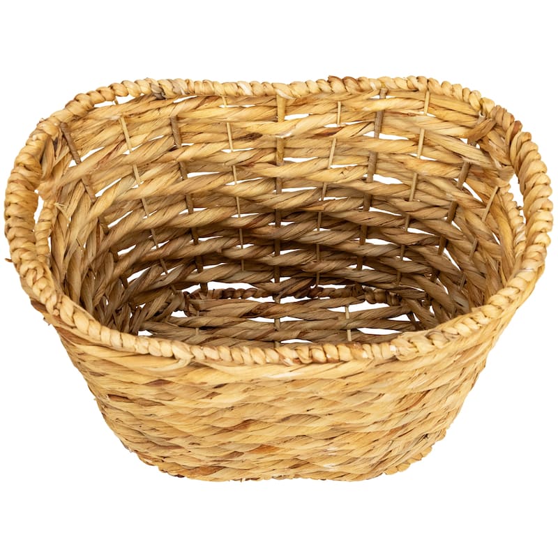 3 Oval Braid Weave Water Hyacinth Baskets Built-In Handles 17.25"